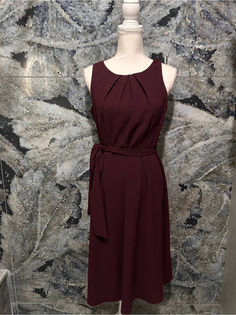 Elle Sleeveless Wine Midi Dress with Self-Tie Waist